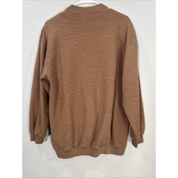 Donna Toran Vtg Crewneck Sweater Womens XL Brown Embroidered Music Crinkle Knit - Picture 4 of 8